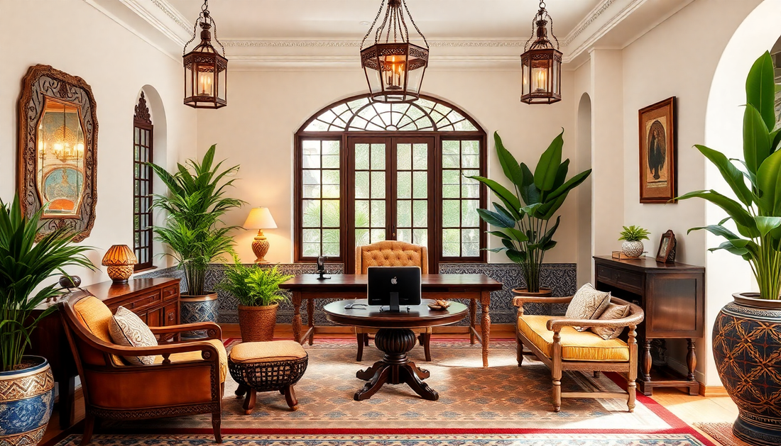 Luxurious Moroccan-Inspired Home Office Retreat for Creative Souls and Wellness Enthusiasts