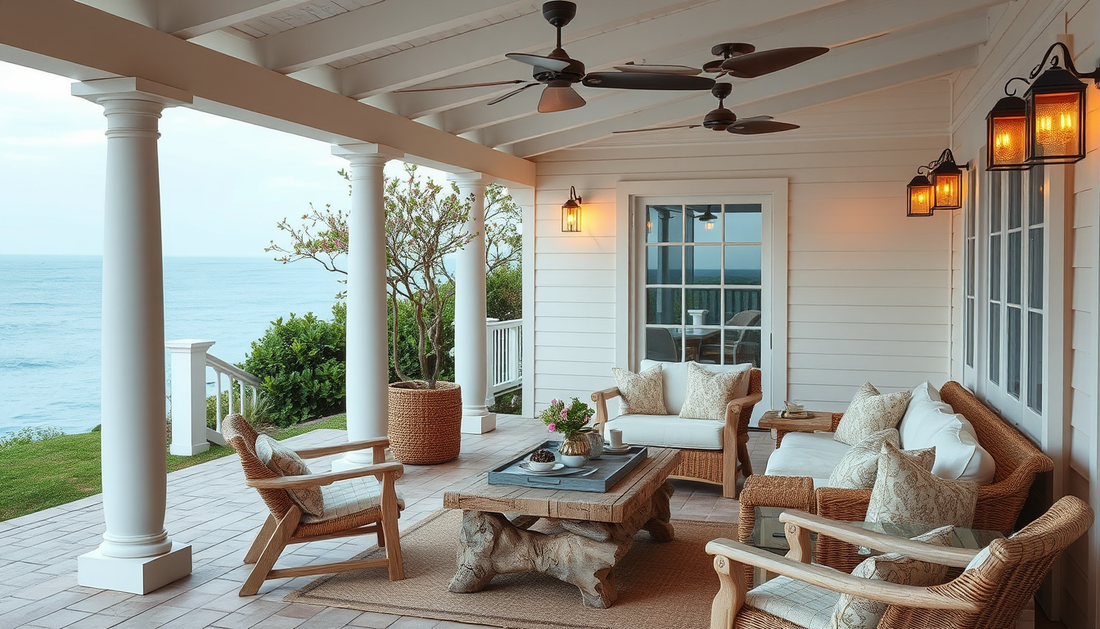 Autumn Coastal Veranda: Linen Textiles & Driftwood Glow