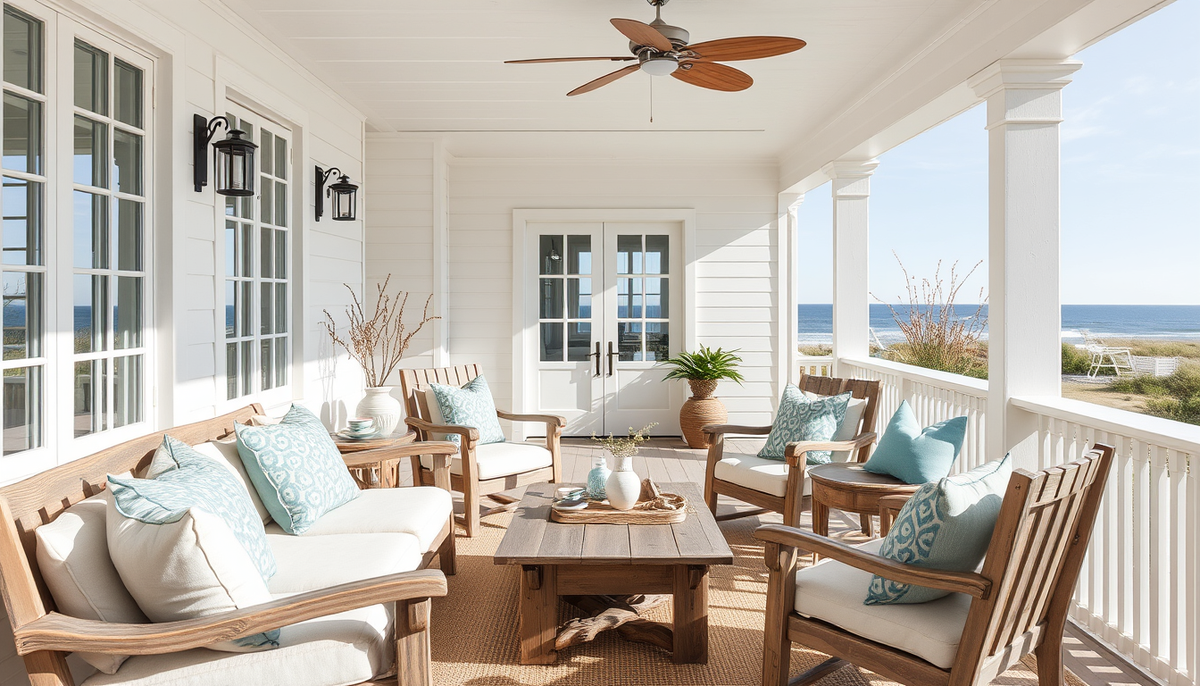 Sundrenched Coastal Veranda: Linen and Driftwood Glow