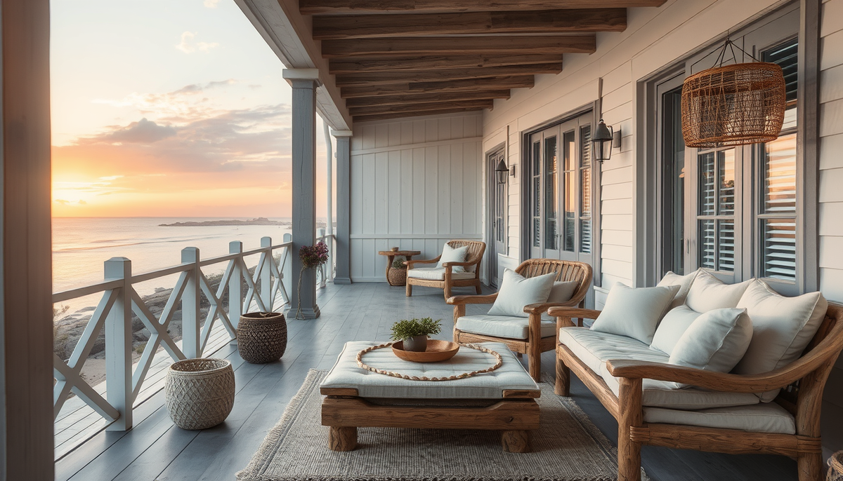 Sundown Linen Veranda: Layered Textiles Meet Weathered Driftwood