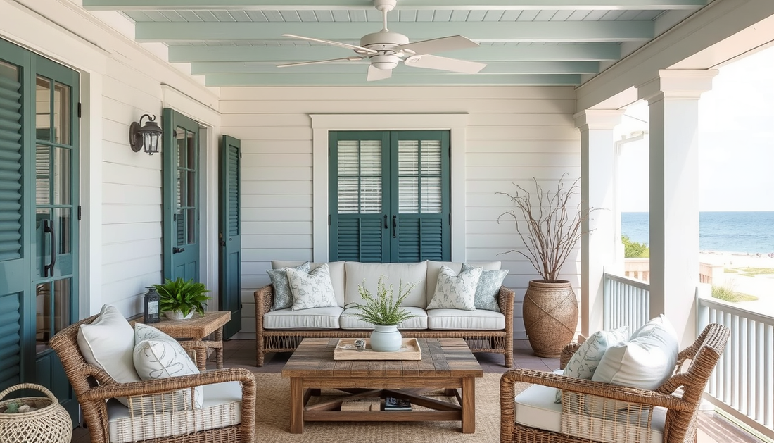 Coastal Veranda Layering: Linen and Driftwood