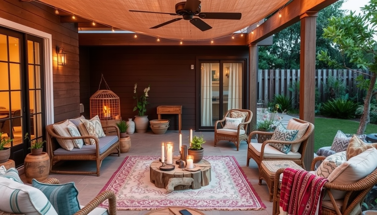 Boho-Coastal Outdoor Living: Layered Textiles, Driftwood Accents, and Ambient Lighting for a Relaxed Patio Retreat