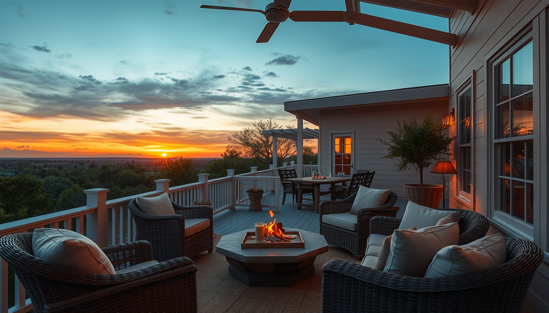 Sunset Linen Veranda: Subtle Driftwood Accents & Light