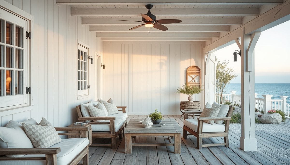 Tide-Washed Veranda: Linen Textiles, Weathered Wood & Gentle Ambient Light