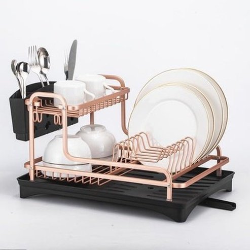 2 Layer Aluminum Alloy Sink Holder Dish Drying Rack Kitchen Storage Drainer Plate Holder Cutlery Organizer. Kitchen Tools and Utensils: Dish Racks and Drain Boards