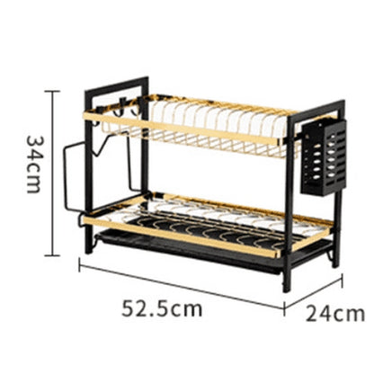 2 Tier Gold Metal Dish Drainer, Dish Rack with Drainer, Kitchen Tableware Organizer for Sink. kitchen counter organizer. Kitchen Tools & Utensils: Dish Racks & Drain Boards.