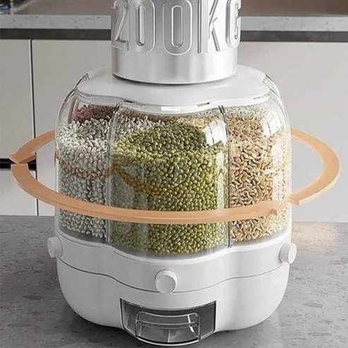 6-Grid Rotating Grid Grain Rice Dispenser Sealed Cereal Separate Bucket