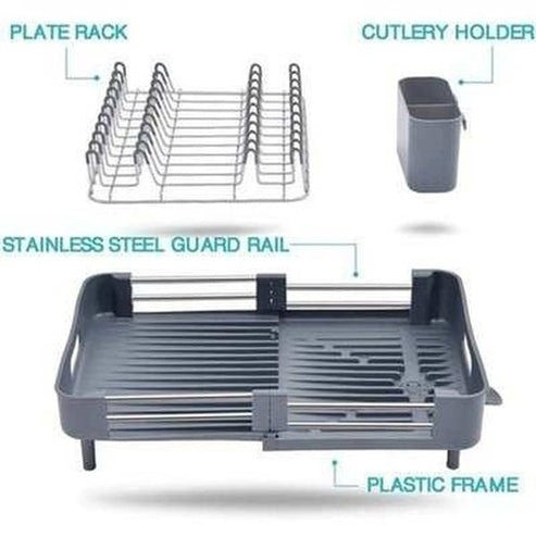 Adjustable Dish Drainer Tray with Removable Drying Rack