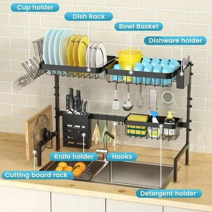 Adjustable Length Over-The-Sink Dish Drying Rack