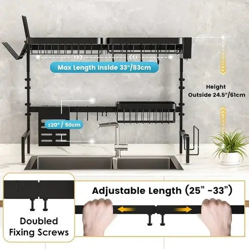 Adjustable Length Over-The-Sink Dish Drying Rack