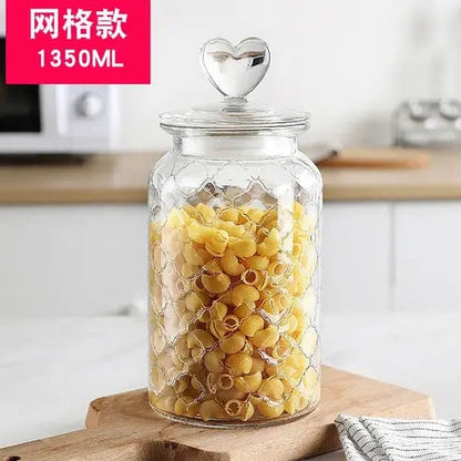 Amber Heart Glass Bottle: Sealed Kitchen Storage Container with Lid