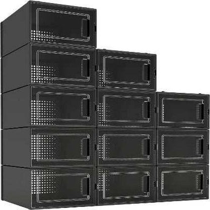 Black Plastic Stackable Shoe Organizer Boxes