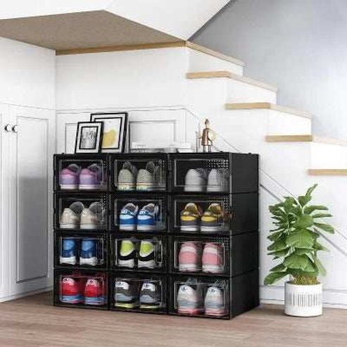 Black Plastic Stackable Shoe Organizer Boxes