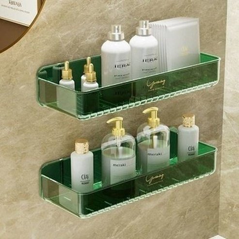 Clear Bathroom Shelf Toilet Sink Wall Hanging Storage Padded Bathroom Organizer for Cosmetics Wall Mounted Punch Free. Type: Bathroom Accessory Mounts.