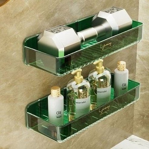 Clear Bathroom Shelf Toilet Sink Wall Hanging Storage Padded Bathroom Organizer for Cosmetics Wall Mounted Punch Free. Type: Bathroom Accessory Mounts.