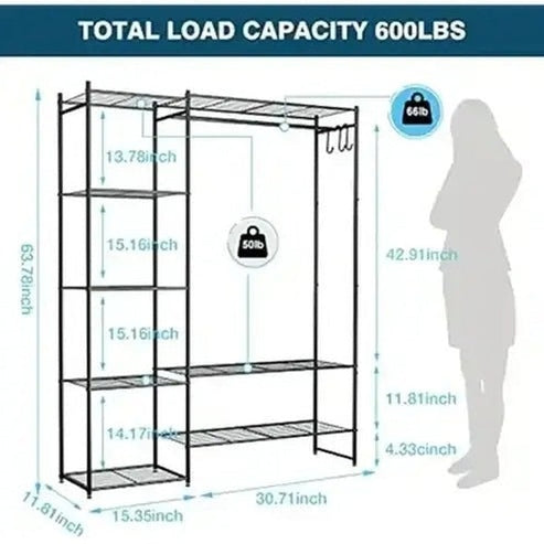 Clothing Rack with Shelves and Hanging Closet Organizer