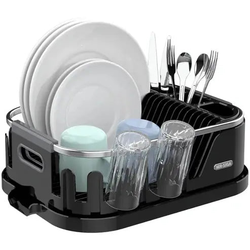 Compact Dish Drainer: Drainboard, Utensil Holder, Cup Rack