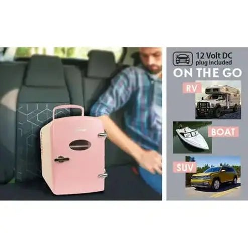 Compact and Portable Pink 6-Can Mini Fridge