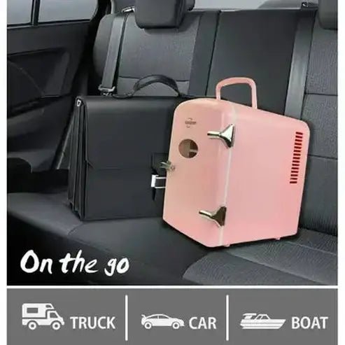 Compact and Portable Pink 6-Can Mini Fridge