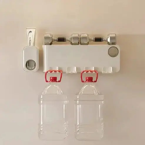 Cream Wall Mounted Toothbrush and Mouthwash Holder Set