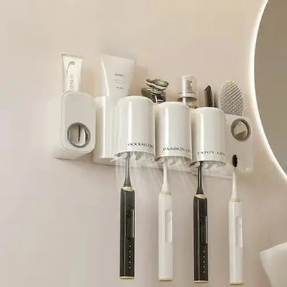 Cream Wall Mounted Toothbrush and Mouthwash Holder Set