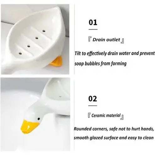 Cute Duck Ceramic Soap Dish for Shower with Drain