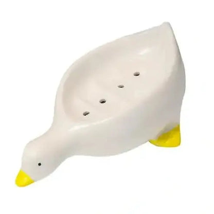 Cute Duck Ceramic Soap Dish for Shower with Drain