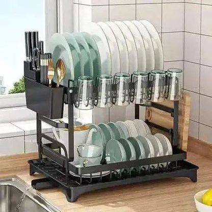 Double-layer Kitchen Dish Bowl Draining Storage Rack