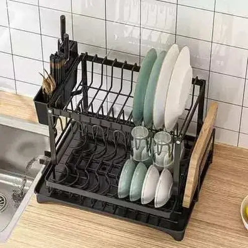 Double-layer Kitchen Dish Bowl Draining Storage Rack