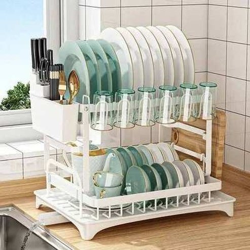 Double-layer Kitchen Dish Bowl Draining Storage Rack