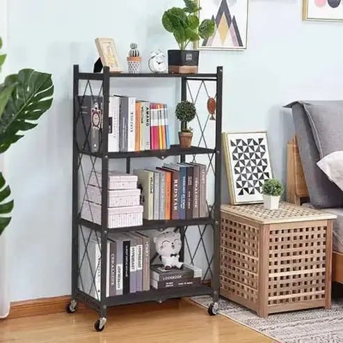 Foldable 4-Tier Heavy-Duty Metal Kitchen Shelf with Hooks