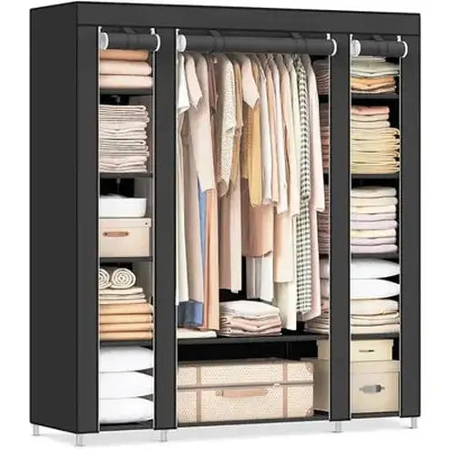 Foldable Fabric Wardrobe: 12-Compartment Bedroom Organizer