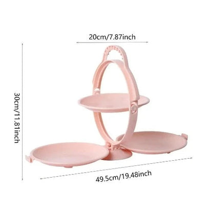 Folding Fruit Tray with Handle: Three-Partitioned Dessert Plate