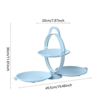 Folding Fruit Tray with Handle: Three-Partitioned Dessert Plate