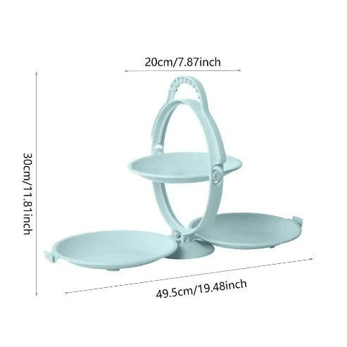 Folding Fruit Tray with Handle: Three-Partitioned Dessert Plate