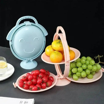 Folding Fruit Tray with Handle: Three-Partitioned Dessert Plate