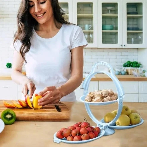 Folding Fruit Tray with Handle: Three-Partitioned Dessert Plate