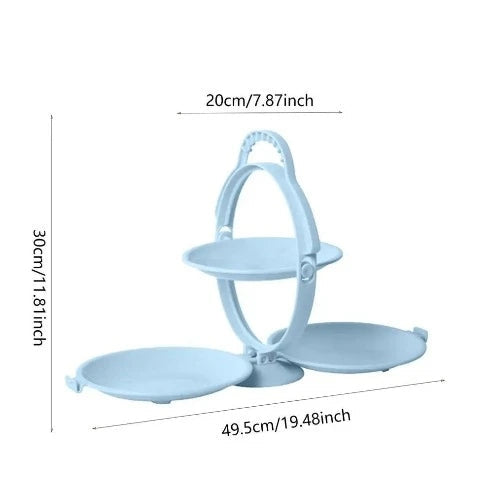 Folding Fruit Tray with Handle: Three-Partitioned Dessert Plate