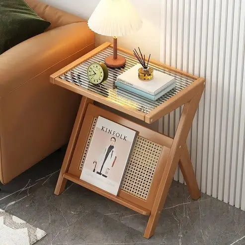 Glass Tea Table with Storage Shelf