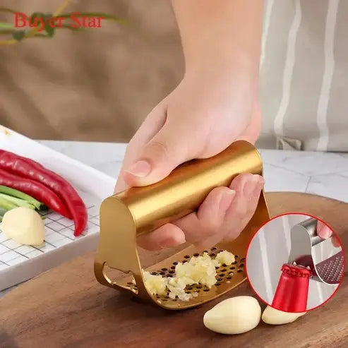 Gold Stainless Steel Garlic Press Rolling Crusher