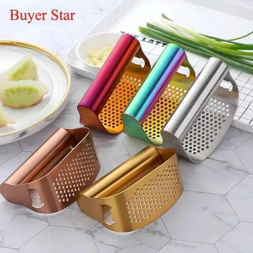 Gold Stainless Steel Garlic Press Rolling Crusher