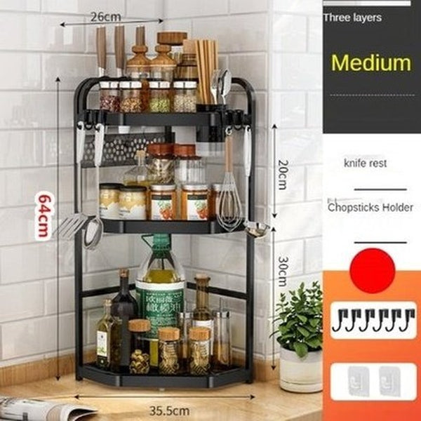 Kitchen Corner Shelving Tripod Seasoning Organizer Rack 