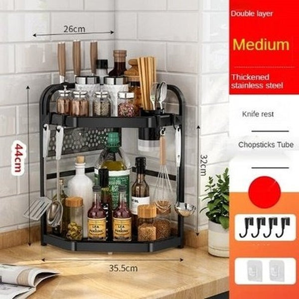 Kitchen Corner Shelving Tripod Seasoning Organizer Rack 