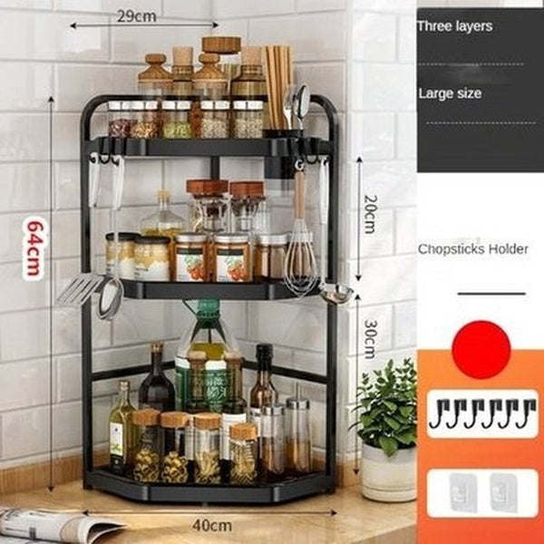 Kitchen Corner Shelving Tripod Seasoning Organizer Rack 