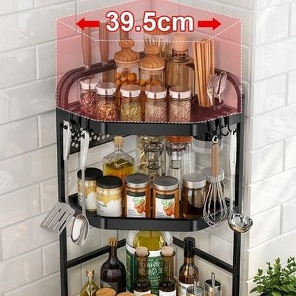 Kitchen Corner Shelving Tripod Seasoning Organizer Rack 