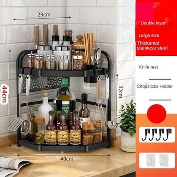 Kitchen Corner Shelving Tripod Seasoning Organizer Rack 