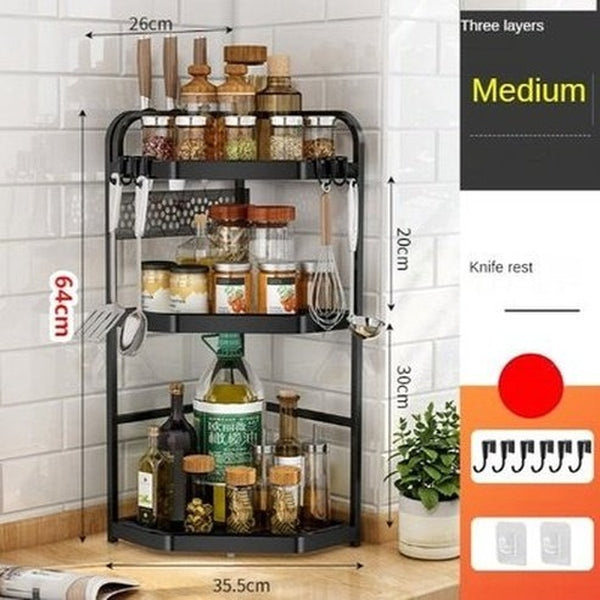 Kitchen Corner Shelving Tripod Seasoning Organizer Rack 