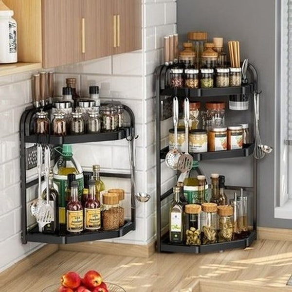 Kitchen Corner Shelving Tripod Seasoning Organizer Rack 