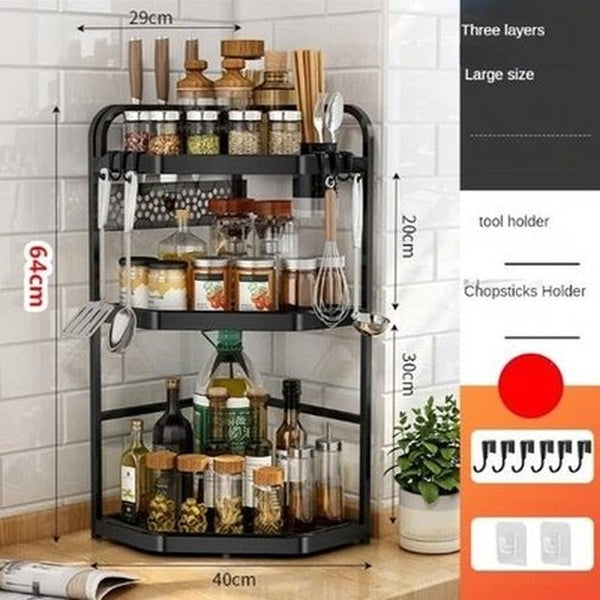 Kitchen Corner Shelving Tripod Seasoning Organizer Rack 