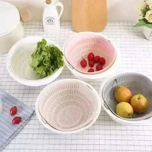 Kitchen Silicone Double Drain Basket Bowl